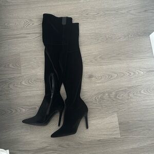 Kendall & Kylie Long Black Velvet Boots